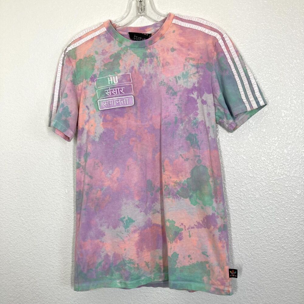 Adidas Pharrell Williams Shirt Mens Small Tie Dye Pastel HU Holi 3-Stripes Globe